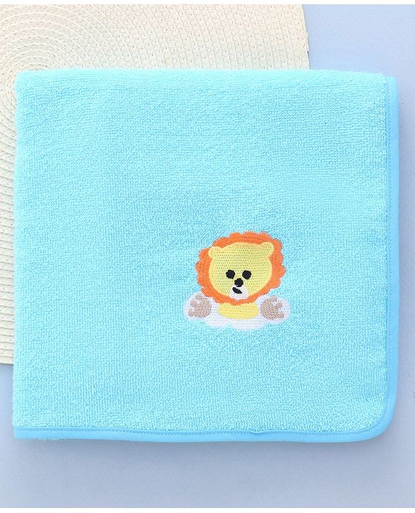 Babyhug Cotton Terry Woven Bath Towel With Lion Embroidery L 96 x B 46 cm - Blue