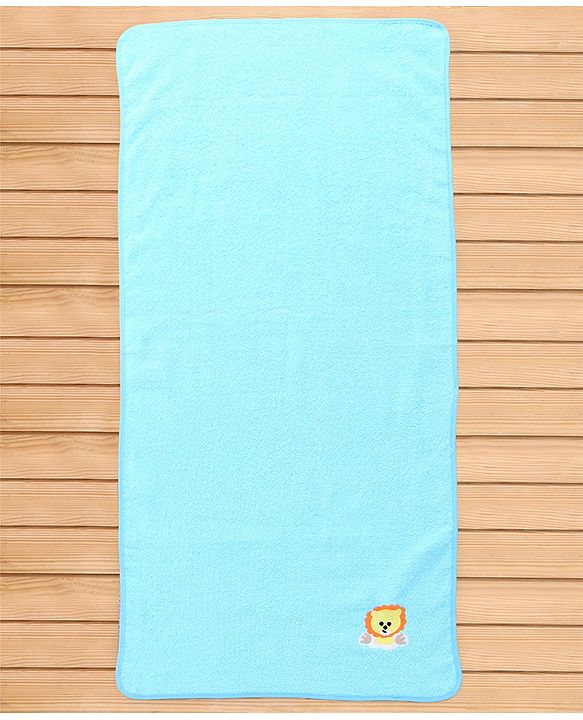 Babyhug Cotton Terry Woven Bath Towel With Lion Embroidery L 96 x B 46 cm - Blue