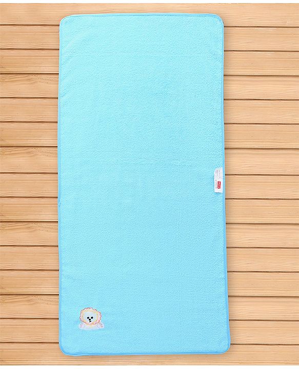 Babyhug Cotton Terry Woven Bath Towel With Lion Embroidery L 96 x B 46 cm - Blue