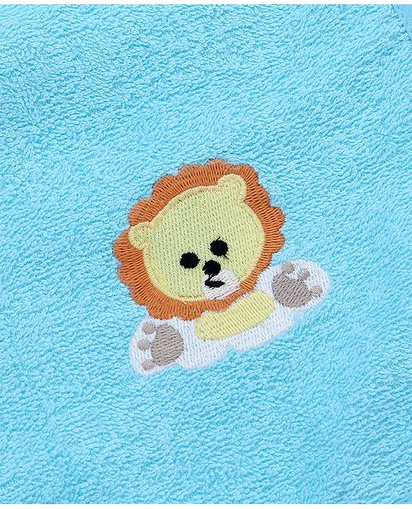 Babyhug Cotton Terry Woven Bath Towel With Lion Embroidery L 96 x B 46 cm - Blue