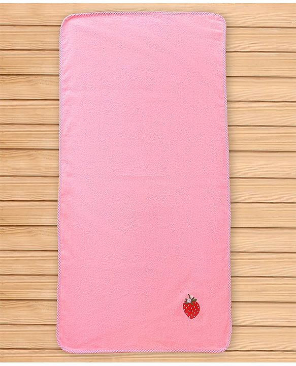 Babyhug Cotton Terry Woven Bath Towel With Strawberry Embroidery L 96 x B 46 cm - Baby Pink