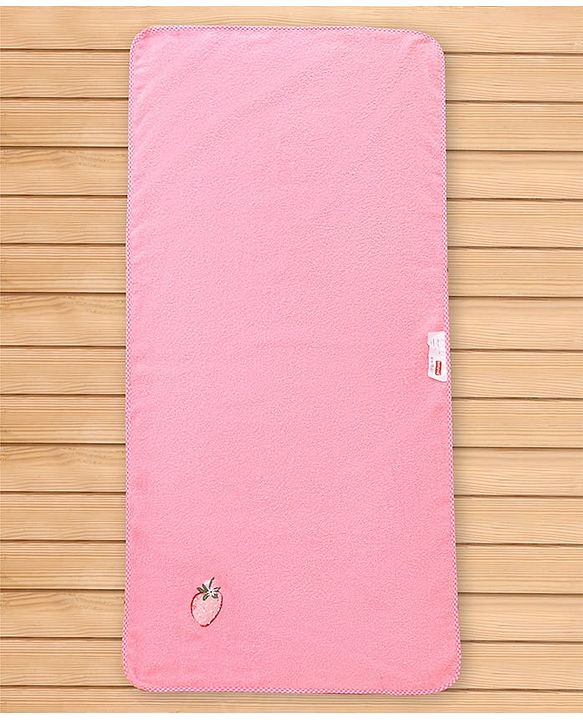 Babyhug Cotton Terry Woven Bath Towel With Strawberry Embroidery L 96 x B 46 cm - Baby Pink