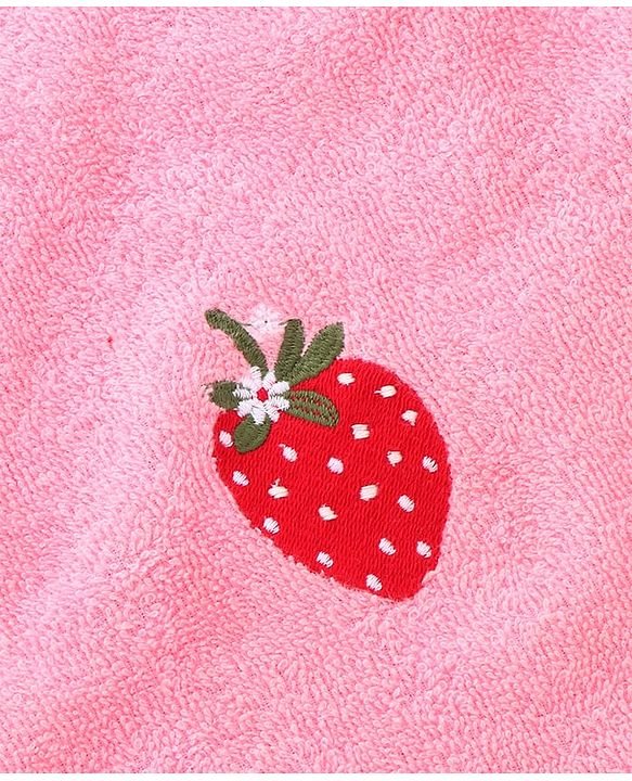 Babyhug Cotton Terry Woven Bath Towel With Strawberry Embroidery L 96 x B 46 cm - Baby Pink