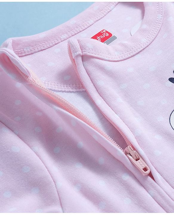 Babyhug Cotton Knit Full Sleeves Sleepsuit With Animal Print - Pink