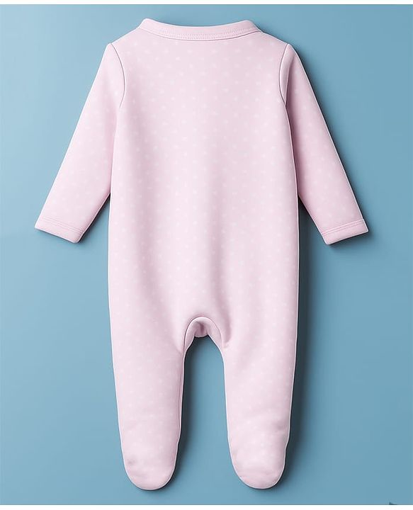 Babyhug Cotton Knit Full Sleeves Sleepsuit With Animal Print - Pink