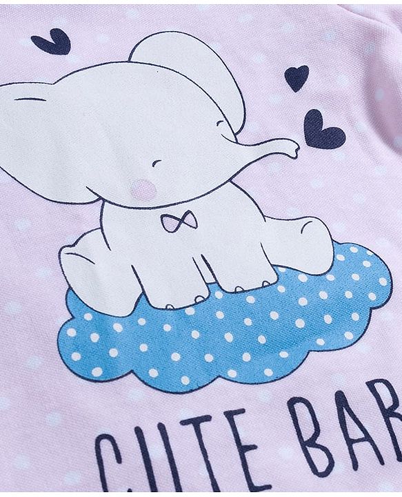 Babyhug Cotton Knit Full Sleeves Sleepsuit With Animal Print - Pink