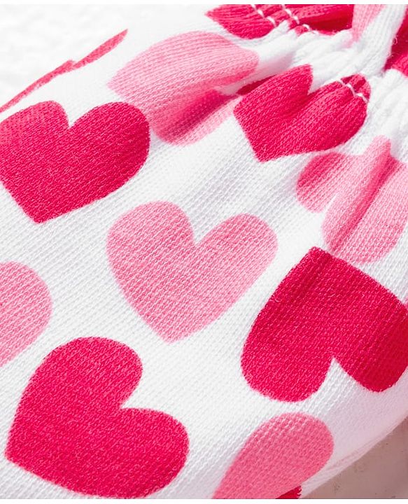 Babyhug 100% Cotton Knit  Mittens & Booties Set with Heart Print - Pink