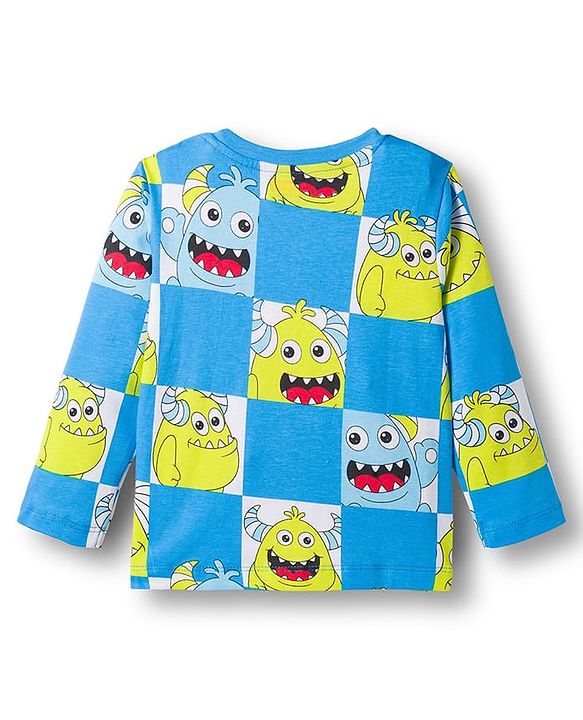 Babyhug Cotton Knit Full Sleeves Co-ords Night Suit With Animal Print - Blue