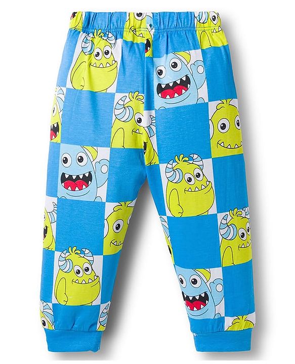 Babyhug Cotton Knit Full Sleeves Co-ords Night Suit With Animal Print - Blue