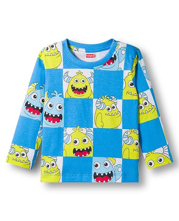 Babyhug Cotton Knit Full Sleeves Co-ords Night Suit With Animal Print - Blue