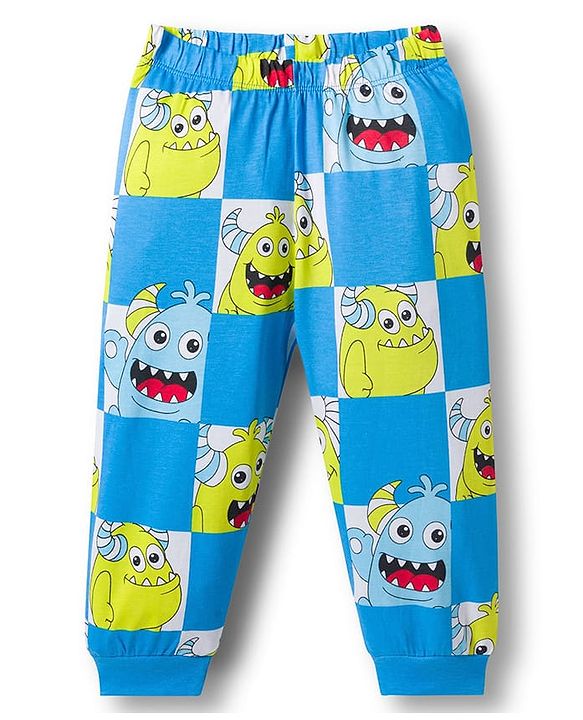 Babyhug Cotton Knit Full Sleeves Co-ords Night Suit With Animal Print - Blue