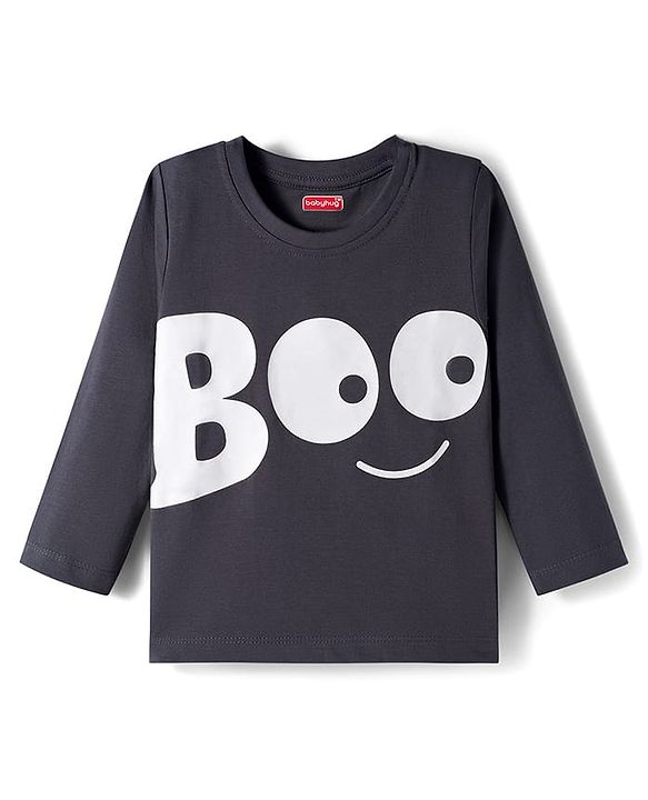 Babyhug Cotton Knit Full Sleeve Night Suit with Ghost Print - Charcoal Grey