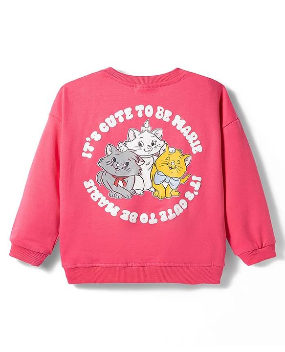 Babyhug Disney Terry Knit Full Sleeves Sweatshirt and Track Pant Set with Marie Graphic - Pink