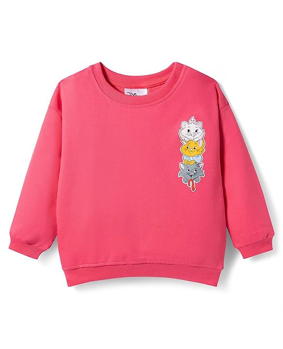 Babyhug Disney Terry Knit Full Sleeves Sweatshirt and Track Pant Set with Marie Graphic - Pink