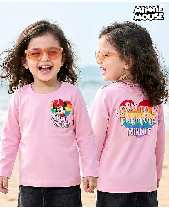 Babyhug Disney Single Jersey Knit Full Sleeves T-Shirt with Minnie Mouse Graphic - Pink