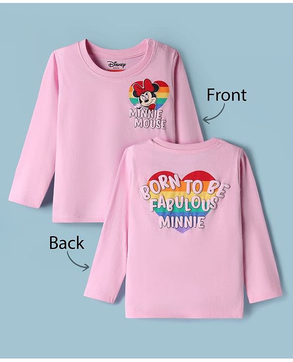 Babyhug Disney Single Jersey Knit Full Sleeves T-Shirt with Minnie Mouse Graphic - Pink