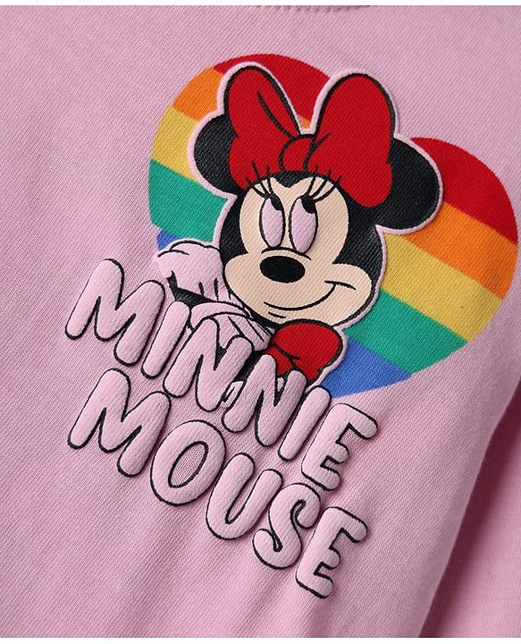 Babyhug Disney Single Jersey Knit Full Sleeves T-Shirt with Minnie Mouse Graphic - Pink