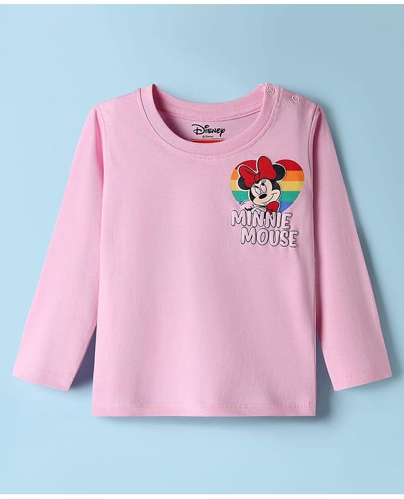 Babyhug Disney Single Jersey Knit Full Sleeves T-Shirt with Minnie Mouse Graphic - Pink