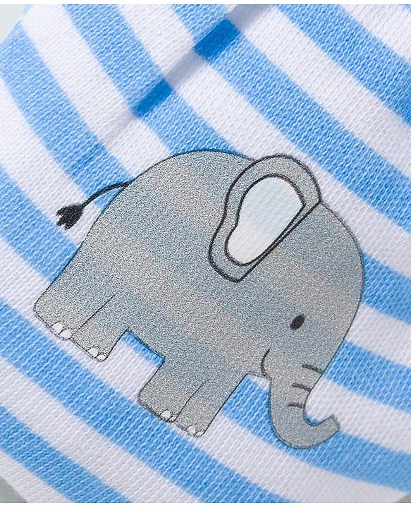 Babyhug 100% Cotton Knit Mittens and Bootie Set with Stripes & Animal Print - White & Blue