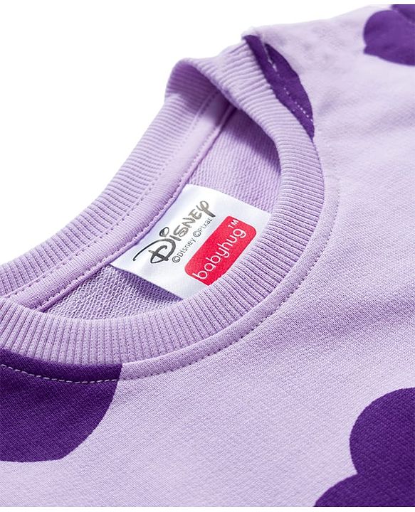 Babyhug Disney Terry Knit Full Sleeves Sweatshirt and Track Pant Set with Minnie Mouse Graphic - Purple