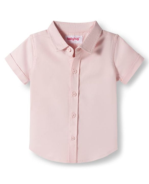 Babyhug Cotton Woven Half Sleeves Solid Color Shirt and Shorts Set With Suspender - Pink & Grey