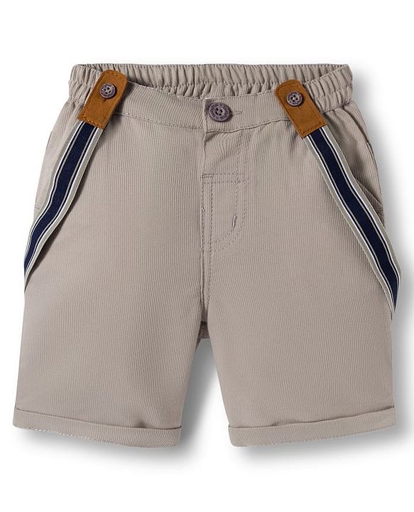 Babyhug Cotton Woven Half Sleeves Solid Color Shirt and Shorts Set With Suspender - Pink & Grey