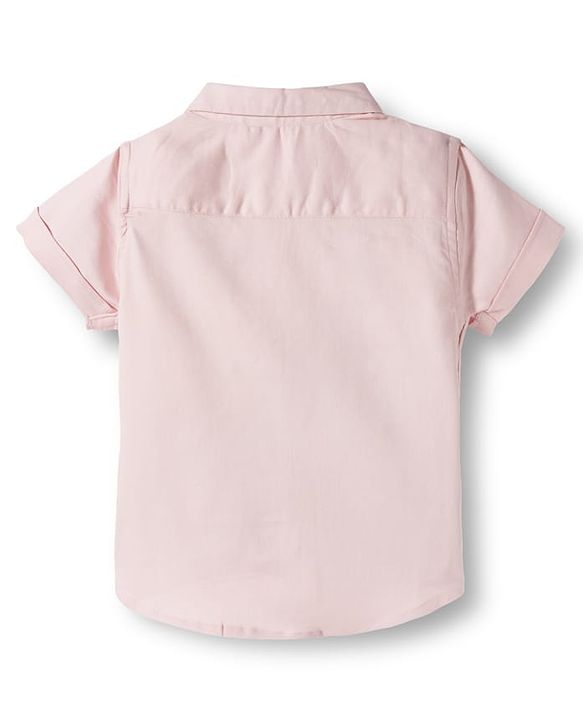 Babyhug Cotton Woven Half Sleeves Solid Color Shirt and Shorts Set With Suspender - Pink & Grey