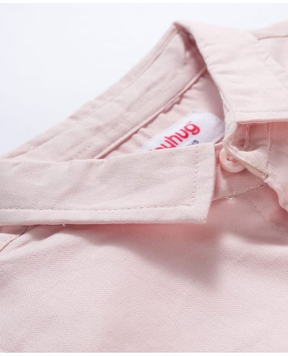 Babyhug Cotton Woven Half Sleeves Solid Color Shirt and Shorts Set With Suspender - Pink & Grey