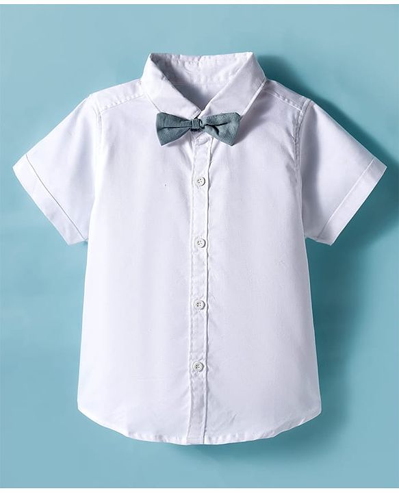 Babyhug Cotton Woven Half Sleeves Shirt & Short Set With Bow & Suspender - White