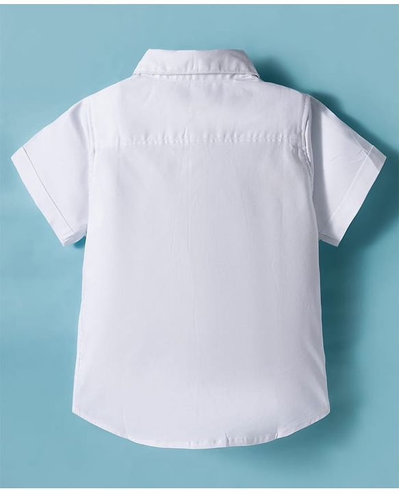 Babyhug Cotton Woven Half Sleeves Shirt & Short Set With Bow & Suspender - White