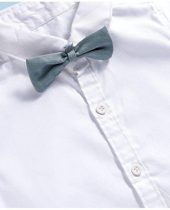 Babyhug Cotton Woven Half Sleeves Shirt & Short Set With Bow & Suspender - White