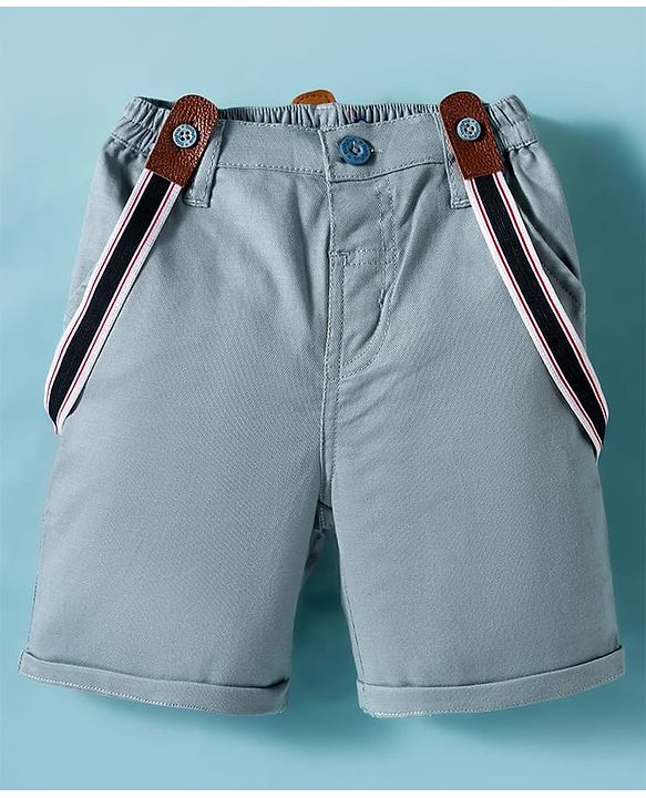 Babyhug Cotton Woven Half Sleeves Shirt & Short Set With Bow & Suspender - White