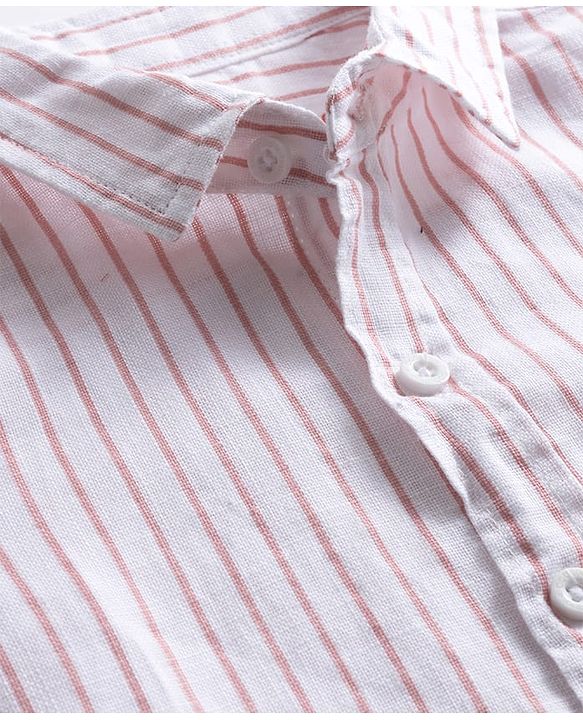 Babyhug Cotton Woven Half Sleeves Striped Shirt & Shorts Set with Bow - Pink