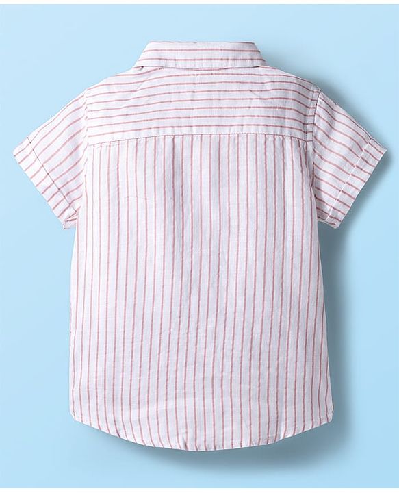 Babyhug Cotton Woven Half Sleeves Striped Shirt & Shorts Set with Bow - Pink
