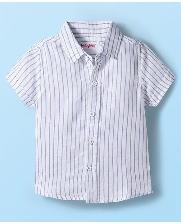 Babyhug Cotton Woven Half Sleeves Shirt & Shorts Set with Bow & Stripes - Rose Gold & White