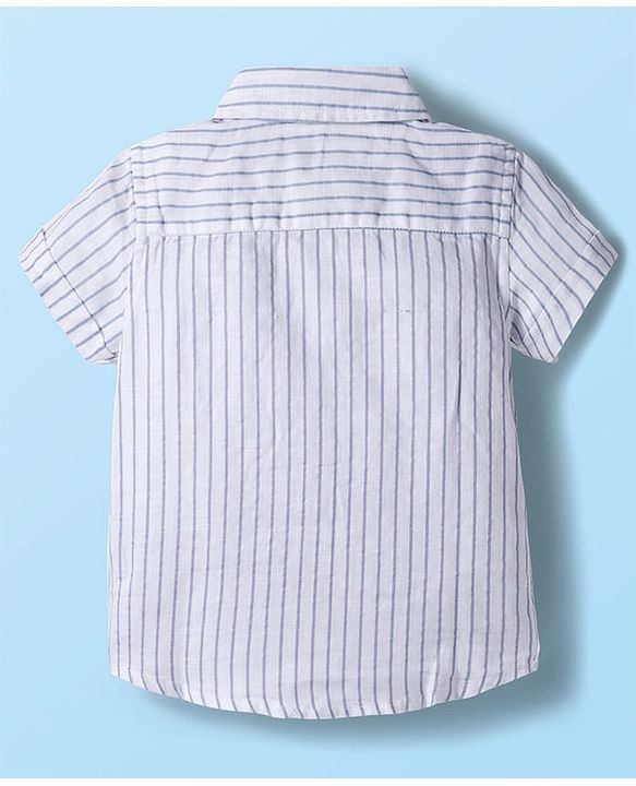 Babyhug Cotton Woven Half Sleeves Shirt & Shorts Set with Bow & Stripes - Rose Gold & White