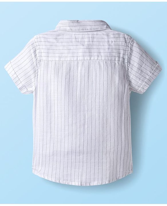 Babyhug Cotton Woven Half Sleeves Striped Shirt & Shorts Set with Suspender - White & Brown