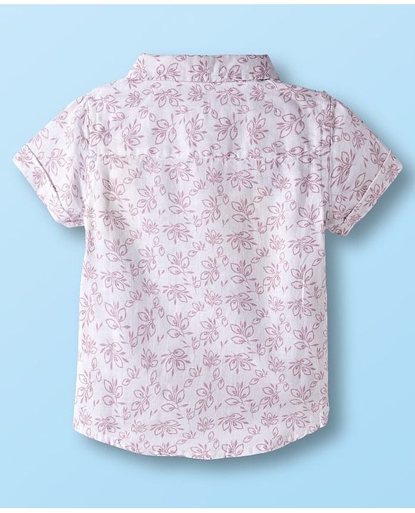 Babyhug Cotton Woven Half Sleeves Shirt & Shorts Set with Bow & Floral Print - Pink