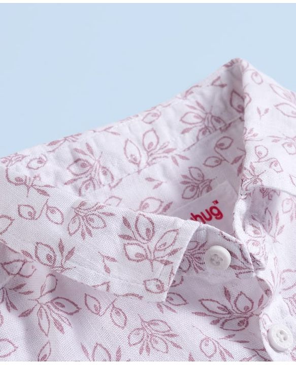 Babyhug Cotton Woven Half Sleeves Shirt & Shorts Set with Bow & Floral Print - Pink