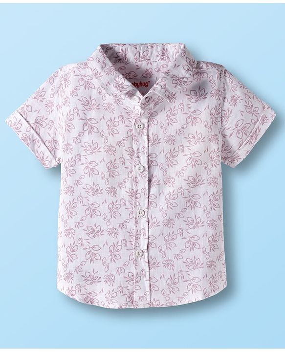 Babyhug Cotton Woven Half Sleeves Shirt & Shorts Set with Bow & Floral Print - Pink