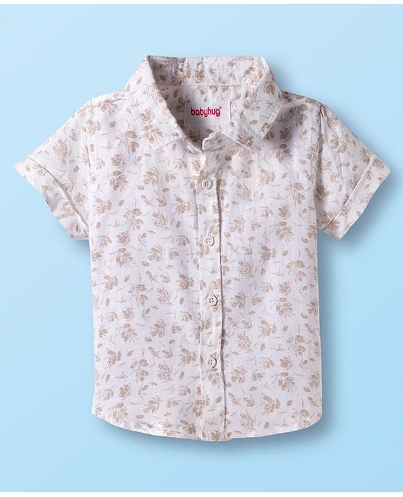 Babyhug Cotton Woven Half Sleeves Shirt & Shorts Set with Bow & Floral Print - Brown & Beige
