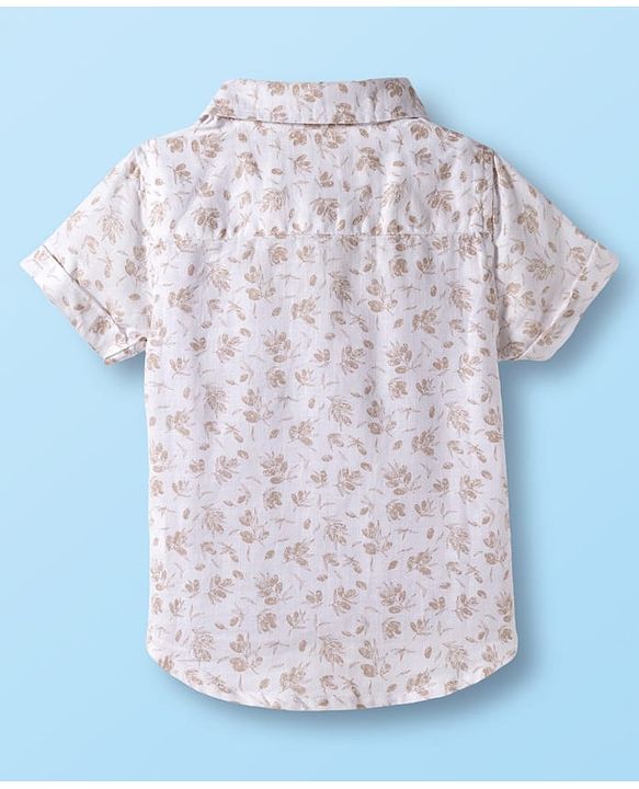 Babyhug Cotton Woven Half Sleeves Shirt & Shorts Set with Bow & Floral Print - Brown & Beige