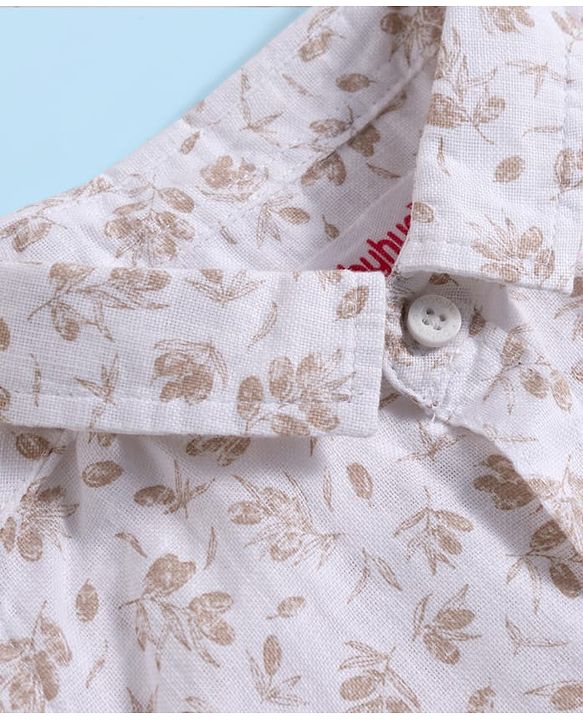Babyhug Cotton Woven Half Sleeves Shirt & Shorts Set with Bow & Floral Print - Brown & Beige
