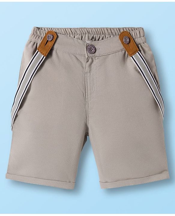 Babyhug Cotton Woven Half Sleeves Solid Color Shirt and Shorts Set with Suspender - White & Grey