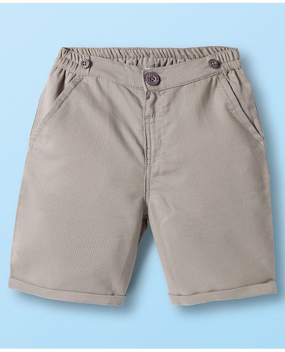Babyhug Cotton Woven Half Sleeves Solid Color Shirt and Shorts Set with Suspender - White & Grey