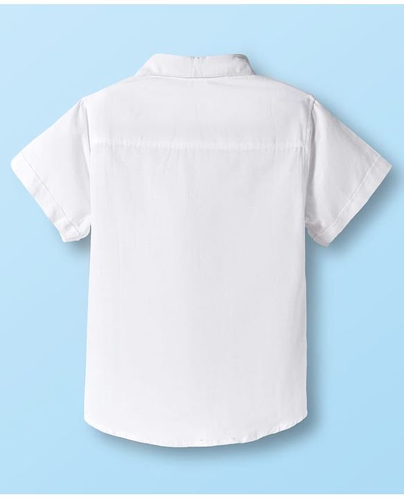 Babyhug Cotton Woven Half Sleeves Solid Color Shirt and Shorts Set with Suspender - White & Grey