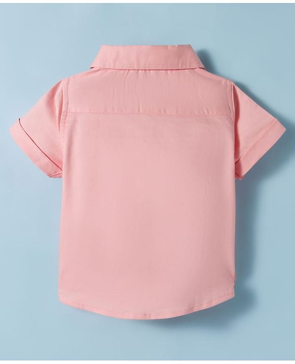 Babyhug Cotton Woven Half Sleeves Shirt & Shorts Set with Bow & Suspender - Light Peach & Beige