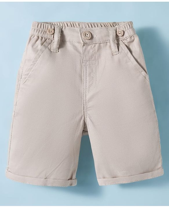 Babyhug Cotton Woven Half Sleeves Shirt & Shorts Set with Bow & Suspender - Light Peach & Beige