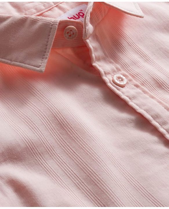Babyhug Cotton Woven Half Sleeves Front Open Solid Color Shirt and Shorts Set - Light Peach & White