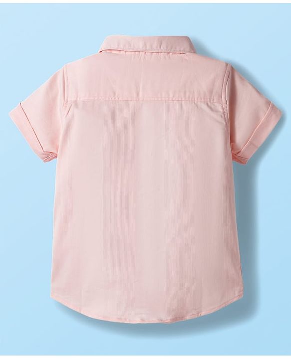 Babyhug Cotton Woven Half Sleeves Front Open Solid Color Shirt and Shorts Set - Light Peach & White